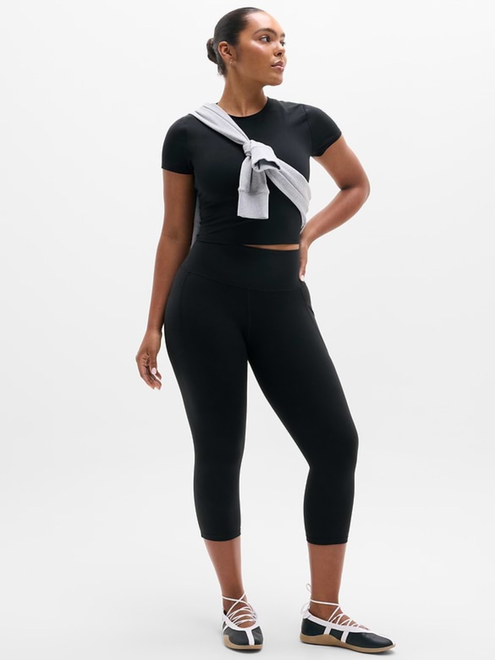 ATHLETA Interval Stash High Rise Capri Leggings Black Plus Size 1X 20.5" Inseam